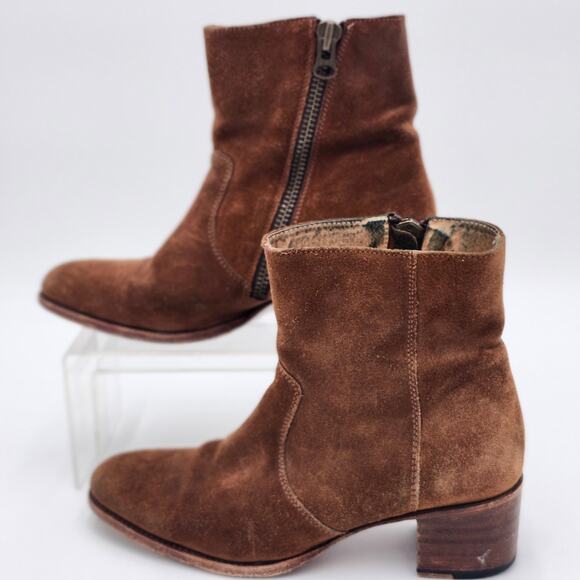 Ann Mashburn Brown Suede Ankle Booties Women 39 Side Zip Heel Boho Western S0064 - Picture 2 of 8